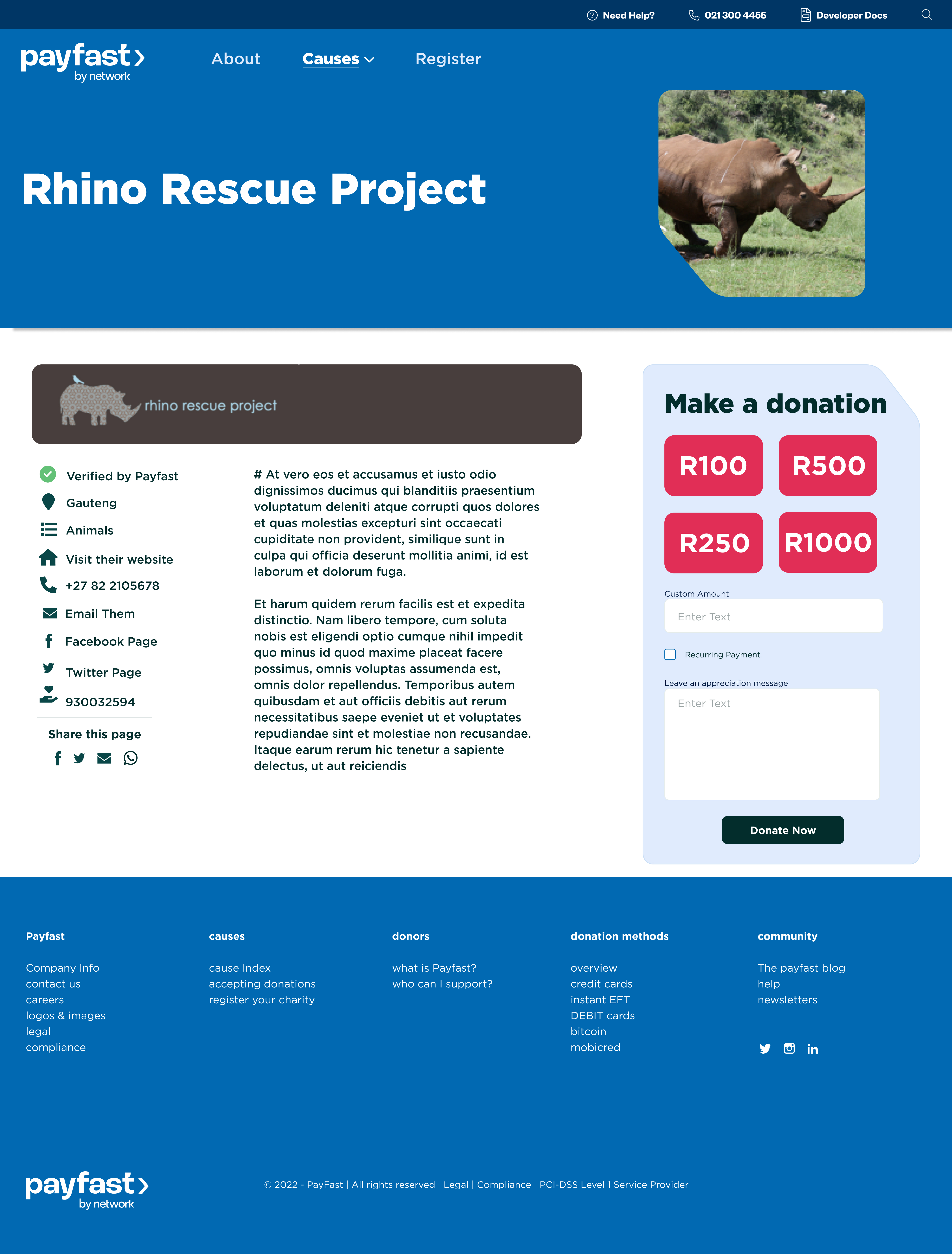 Final design — Donation page where merchants give to a selected cause