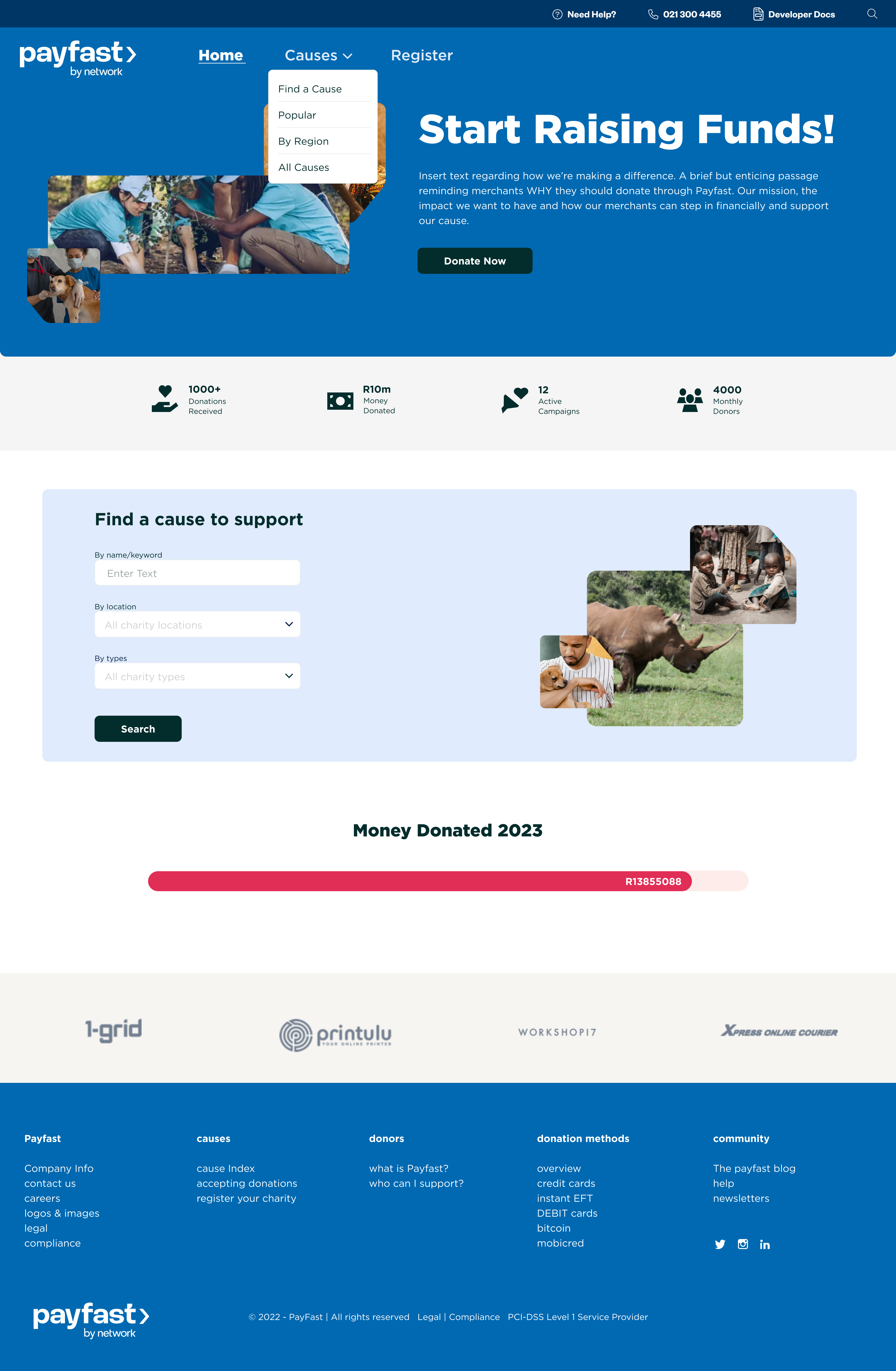 Final design — Home page of the redesigned Cause Index donation platform
