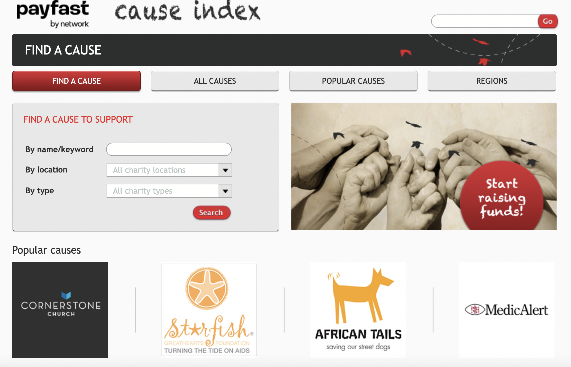 The original Cause Index donation platform before the rebrand — the baseline I worked from