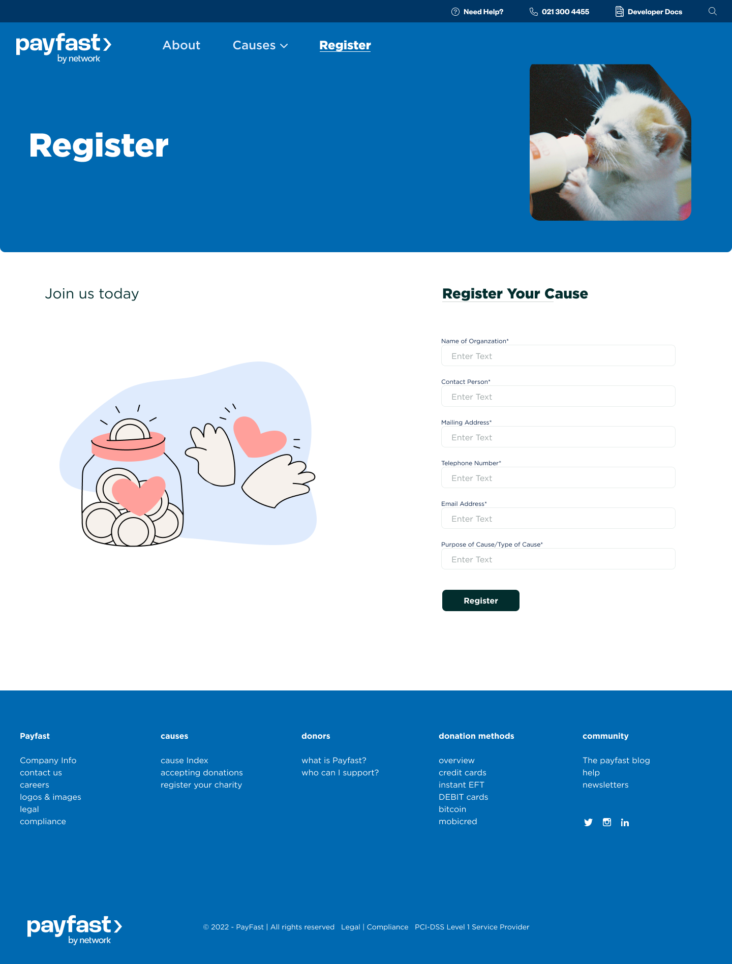The redesigned Register page where merchants can register affiliated organizations